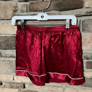 Silksilky 100% silk Red Satin Shorts with White Trim-NWT